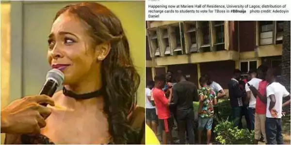 #BBNaija: Unilag Students Queue For Recharge Cards To Vote For TBoss